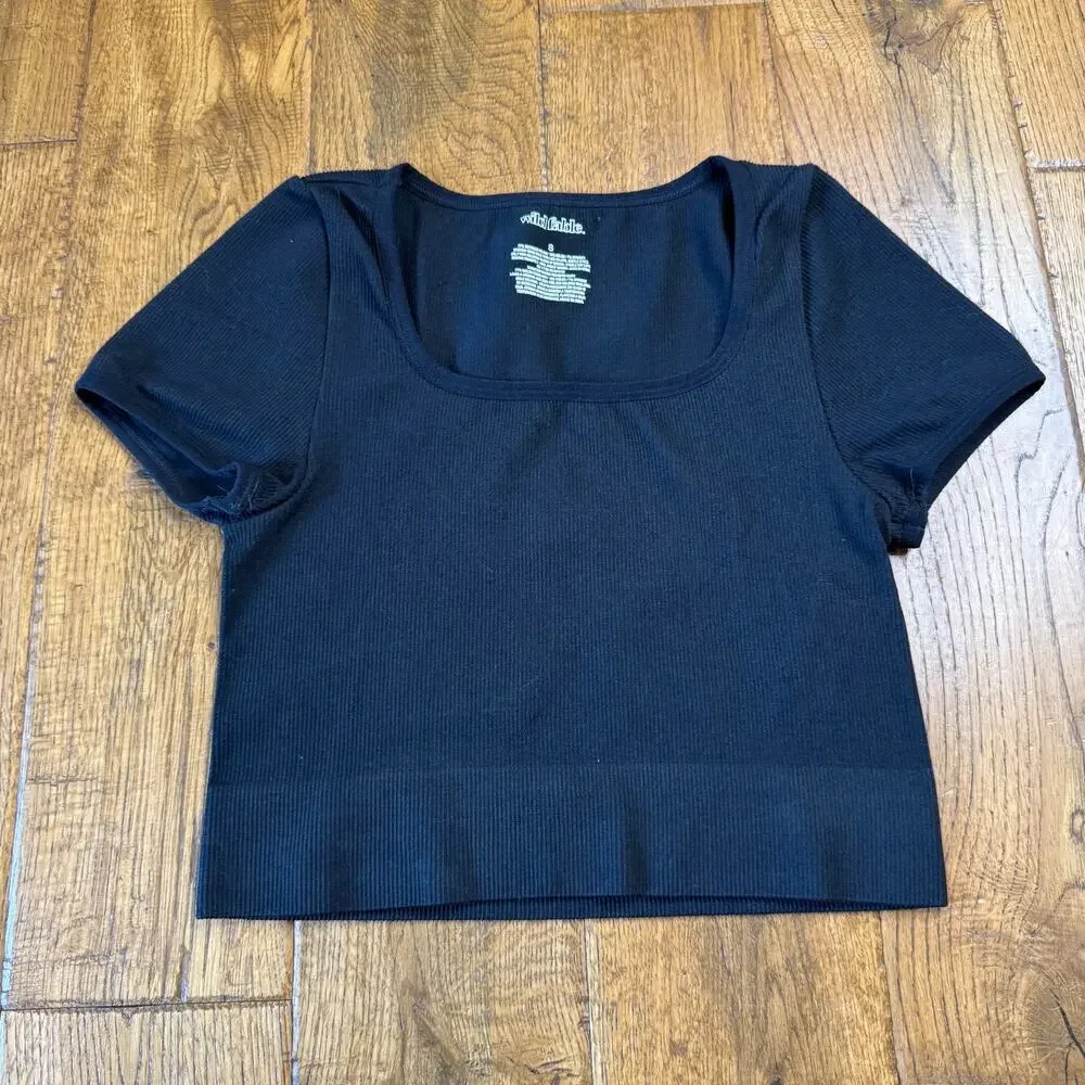 Lot of 2 Wild Fable Seamless Crop Top Ribbed Knit Scoop Neck Sz S Brown Black - Picture 6 of 7